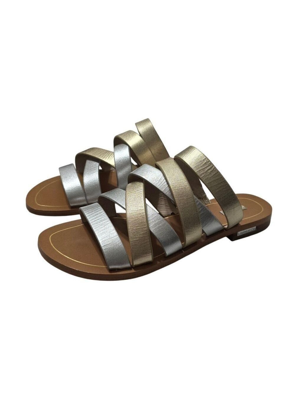 Louise et Cie Braelynn Silver and Gold Flat Criss Cross Leather Sandals Sz 7.5M